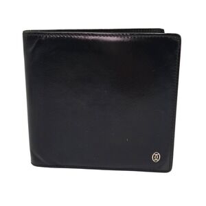 Cartier Paris Vintage Black Leather Bifold Wallet with Coin Pocket